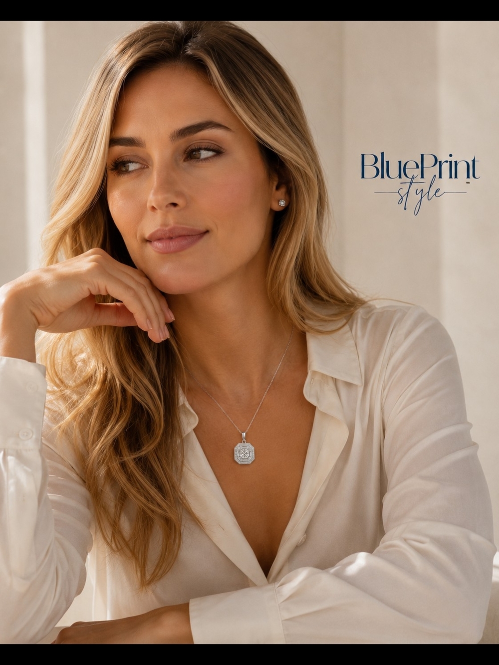 White Gold Princess Cut Moissanite  Octagon Pendant Necklace